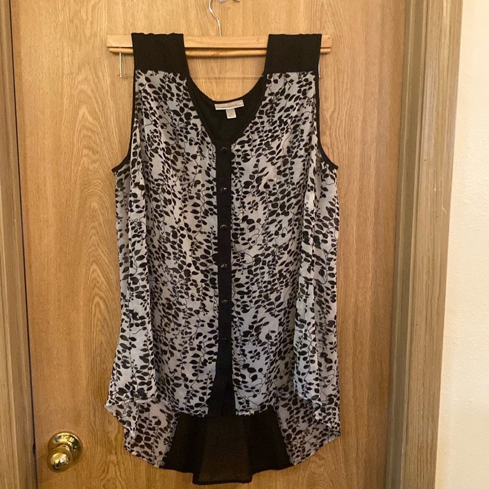 Dressbarn Black & Tan Semi Sheer Sleeveless Blouse Size 1X